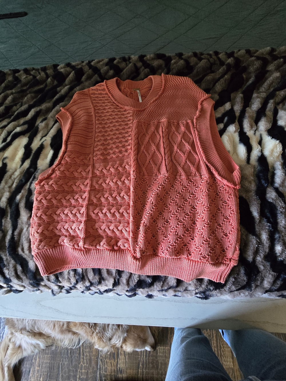 Free People Coral Knit Patchwork Sweater Vest